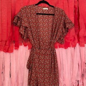 Ruffle Crepe High Low Wrap MIDI Dress